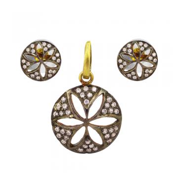 Elegant Sterling Silver Gold Plated Pendant Set with CZ seated  pendent for Women & Girls - 